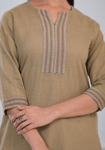 Khakhi Solid Cotton Slub Kurta