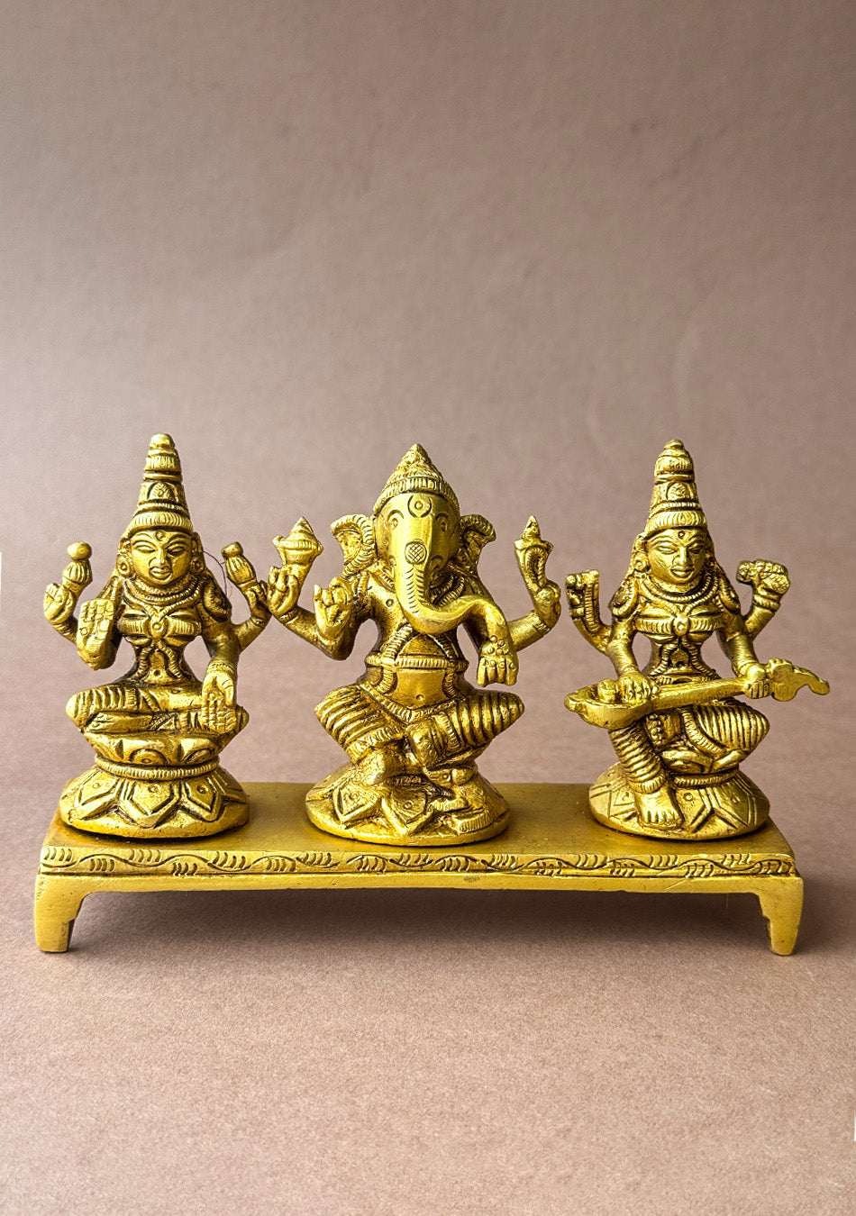 Antique Brass Lakshmi Ganesha Saraswati Trio