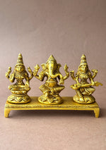 Antique Brass Lakshmi Ganesha Saraswati Trio