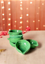 Green glazed diya set of 6