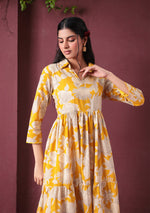 Yellow Botanical Tiered Dress