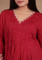 Crimson Elegance Embroidered Suit Set