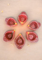 Red Swastic Diya Set of 6