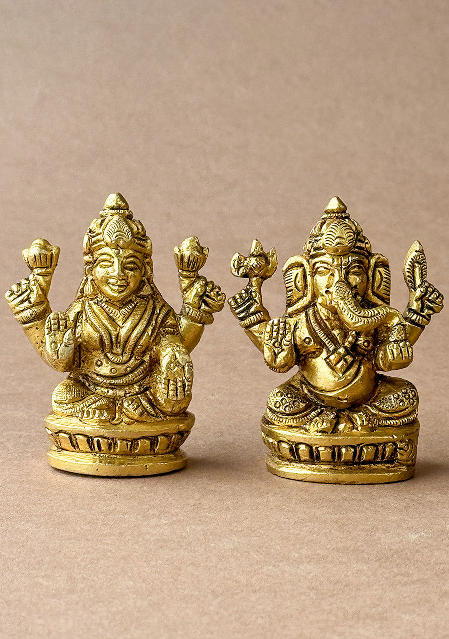 Antique Brass Lakshmi Ganesha Idol Pair