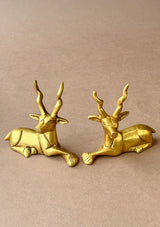 Antique Brass Resting Deer Pair