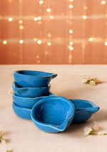 Blue glazed diya set of 6