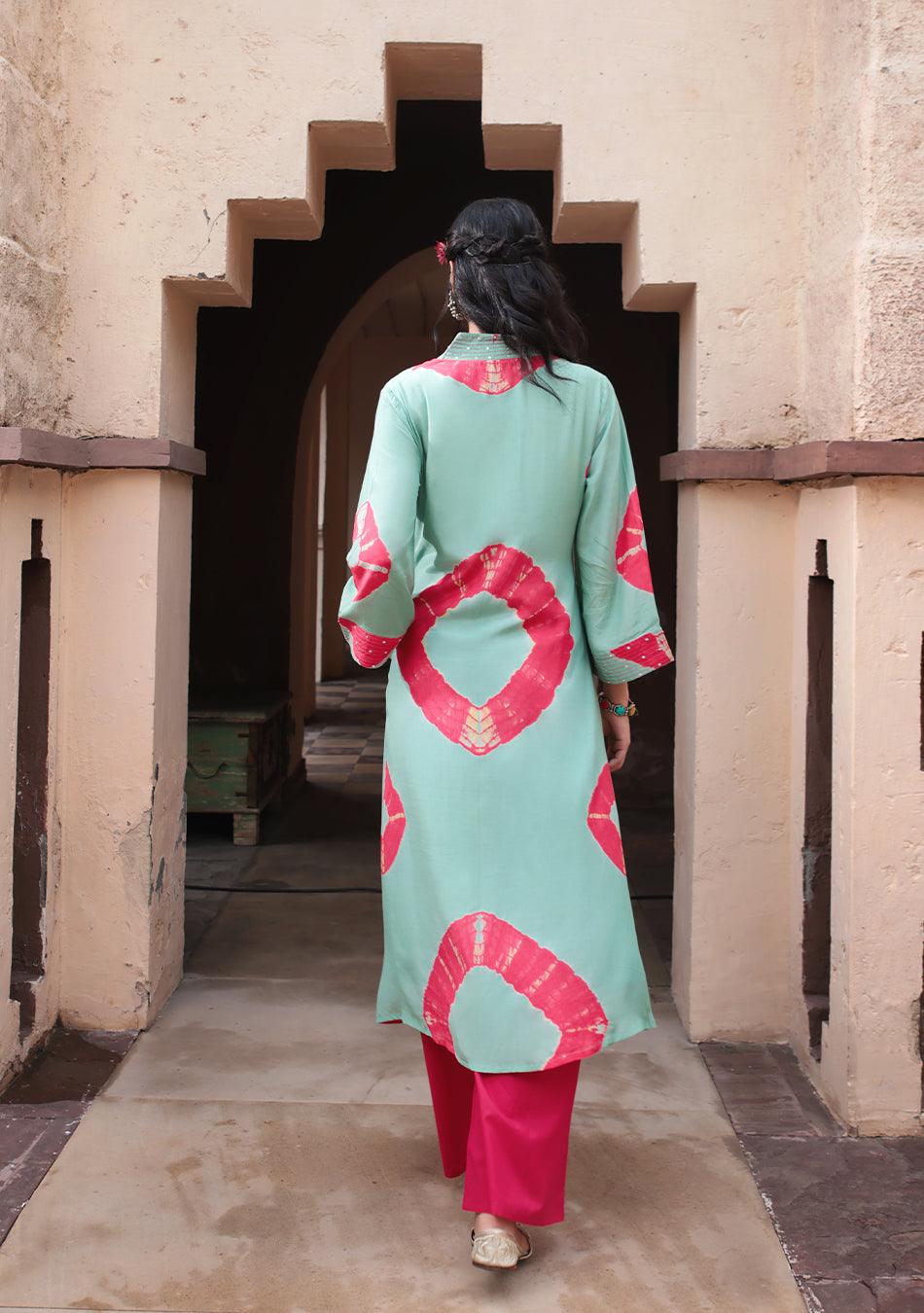 Mint Red Tie-Dye Modal Kurta Set