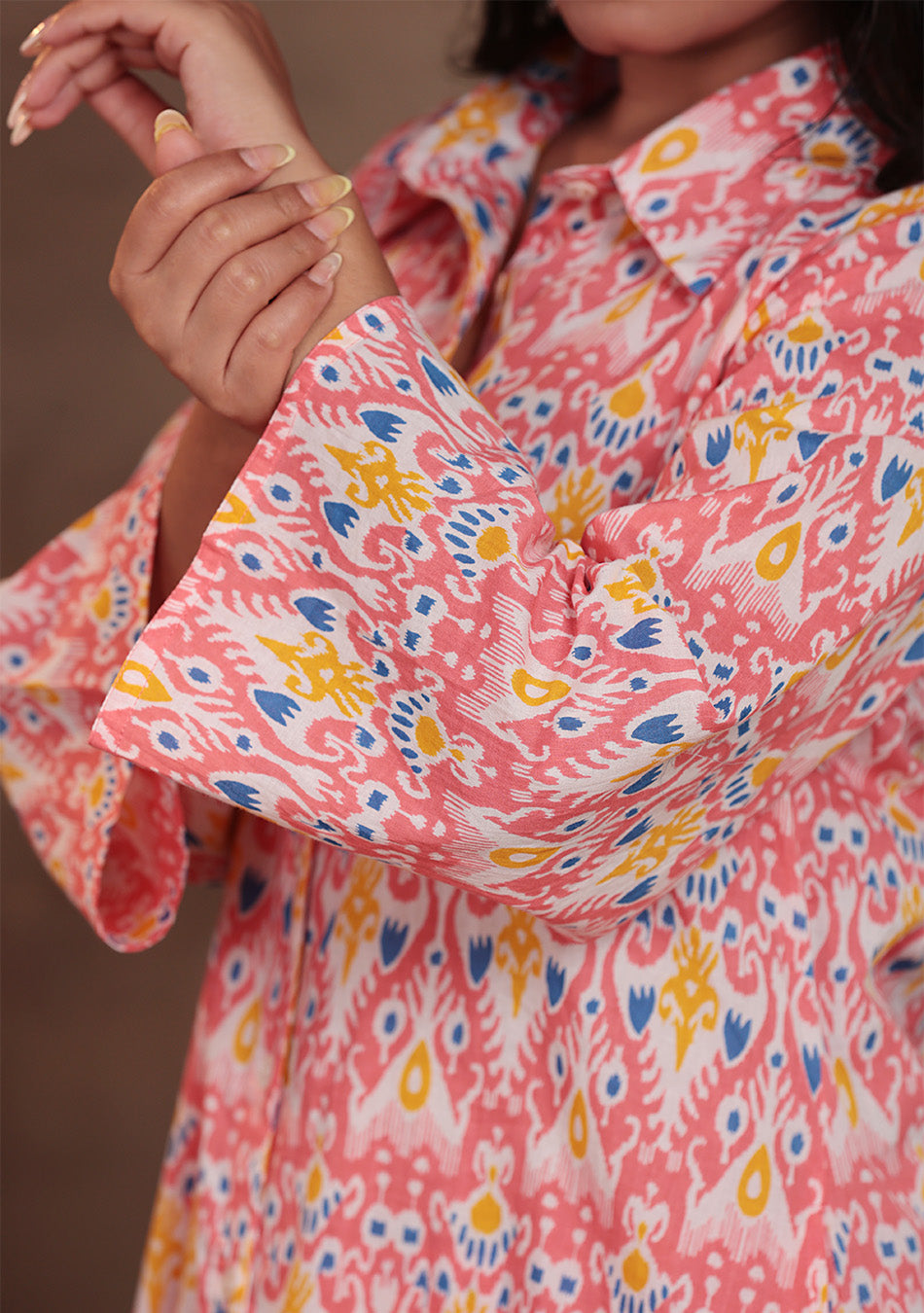 Coral Ikkat Glow Co-ord Set