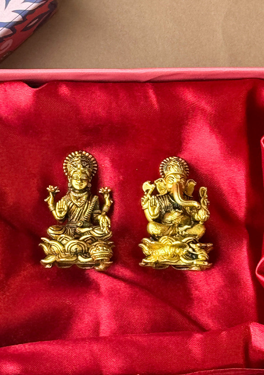 LOTUS BASE LAKSHMI GANESHA PAIR  with bell in gift box
