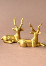 Antique Brass Resting Deer Pair