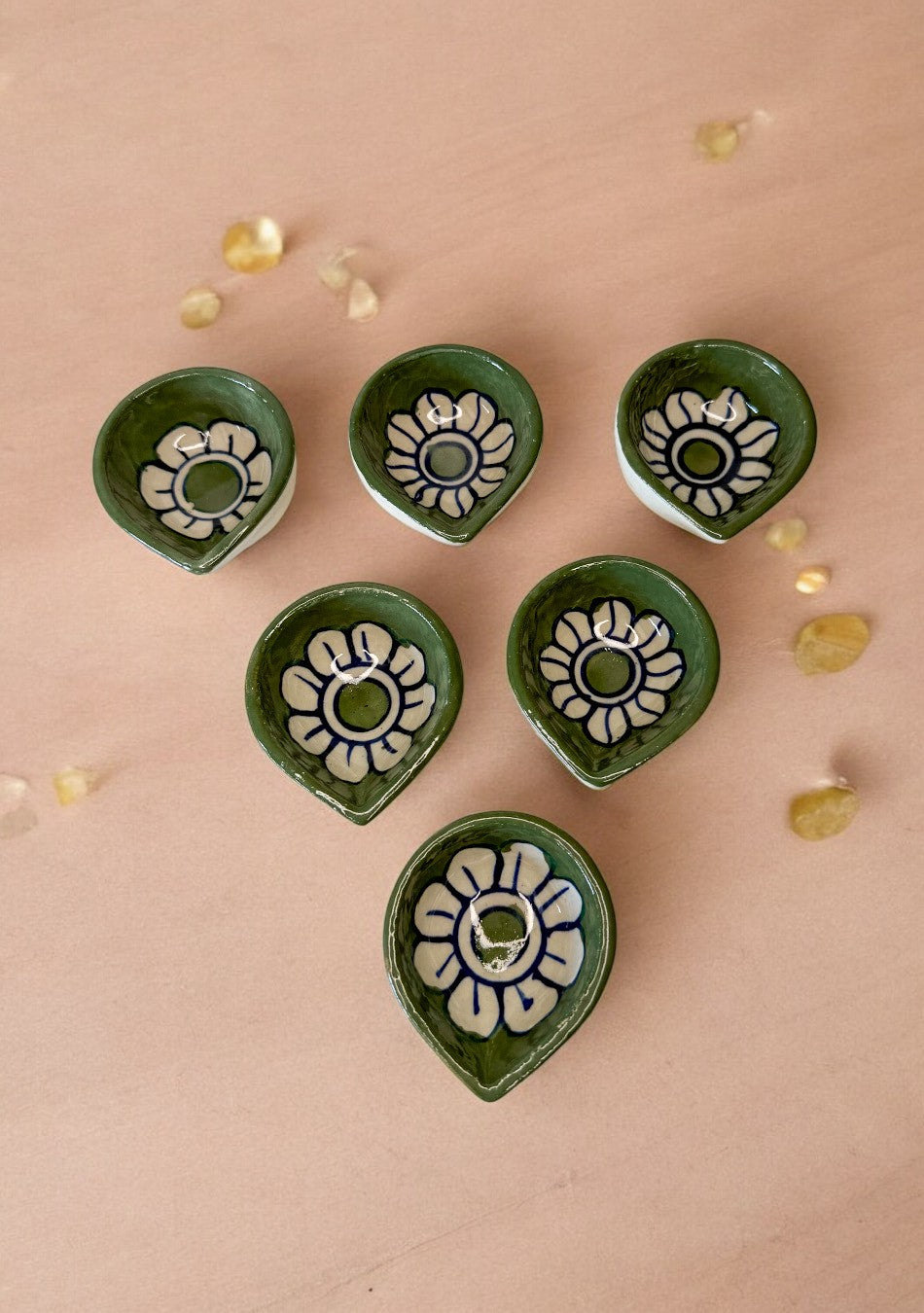 Green and white Flower Diya