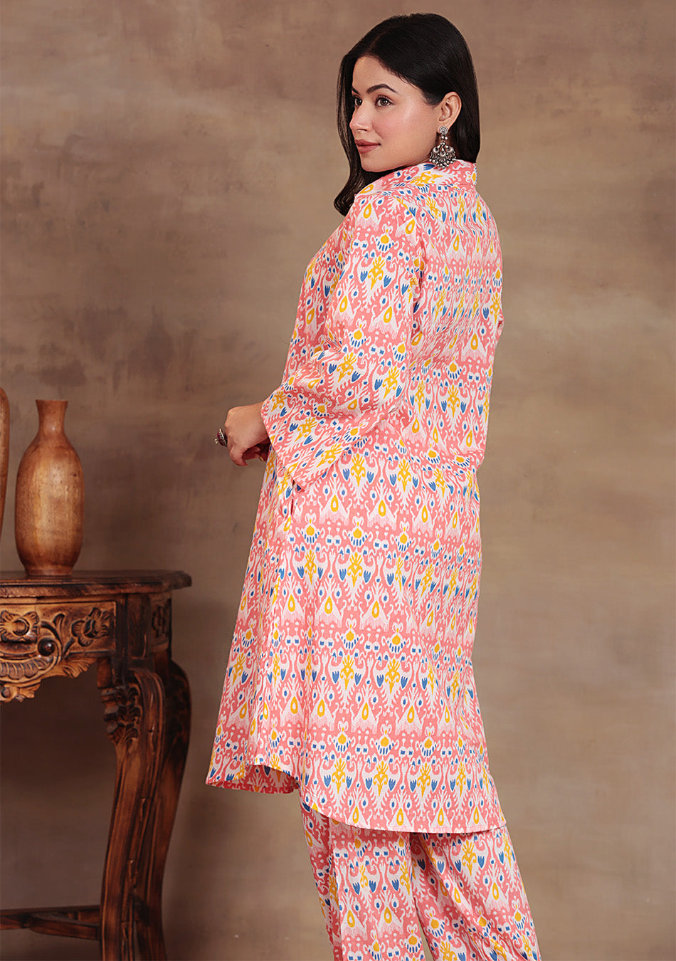 Coral Ikkat Glow Co-ord Set