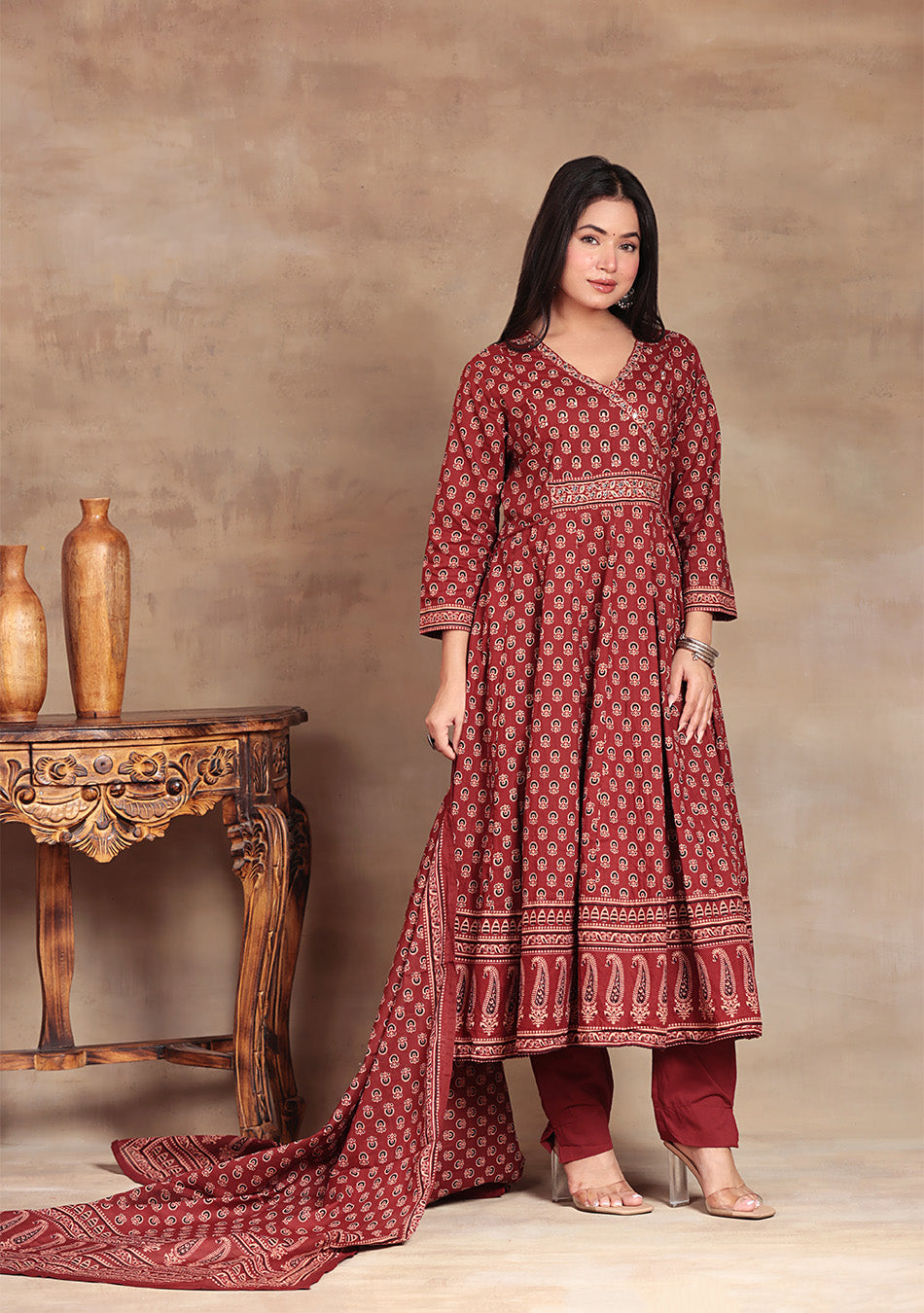 Crimson Bloom Anarkali Suit Set