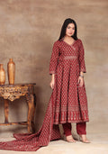 Crimson Bloom Anarkali Suit Set
