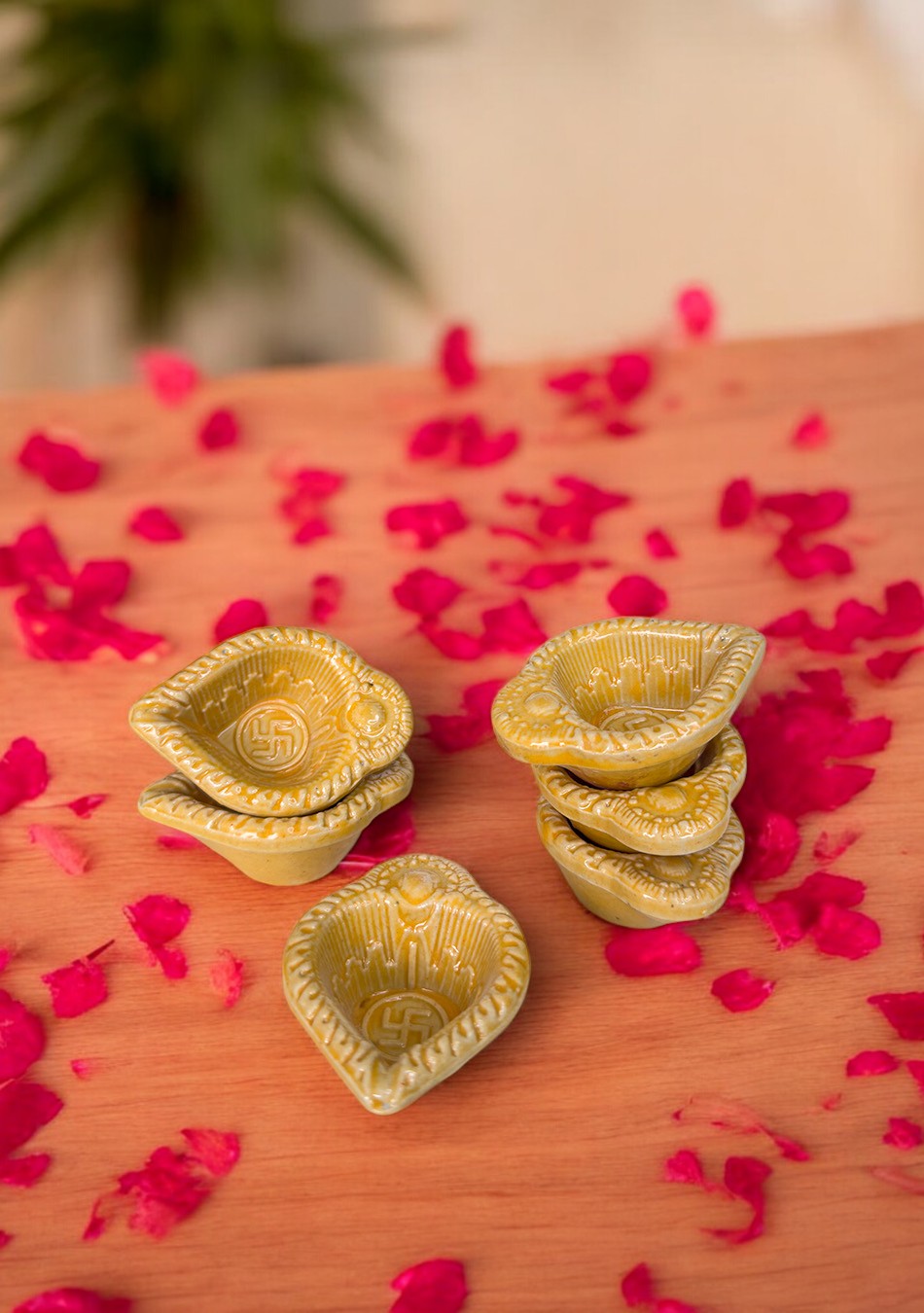 Yellow Swastic Diya Set of 6