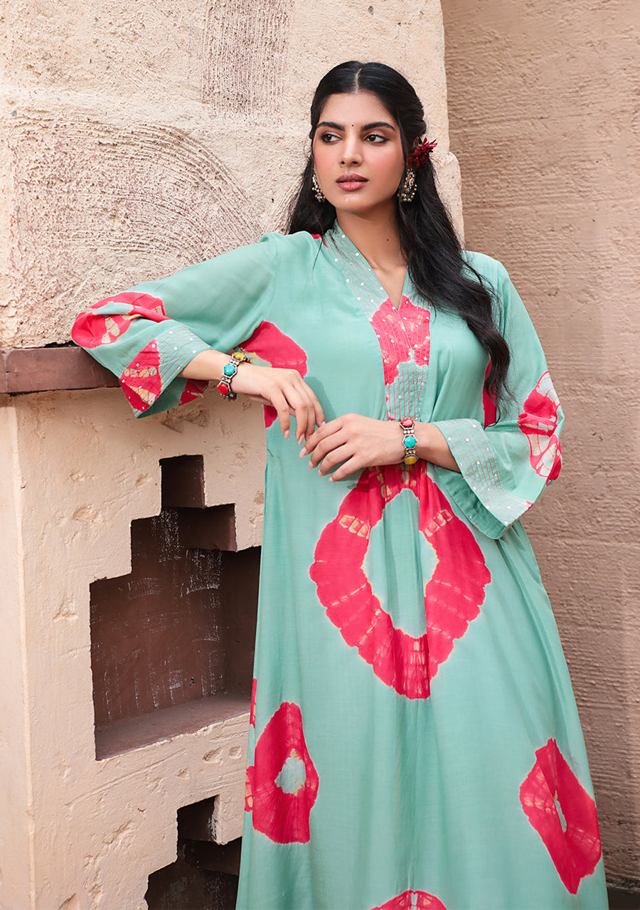 Mint Red Tie-Dye Modal Kurta Set