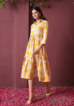 Yellow Botanical Tiered Dress