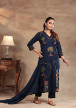 Navy Bloom embroidered suit set
