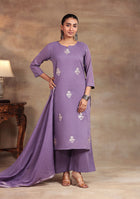 Lavender elegance Embroidered Suit Set