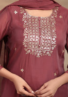 Wine Glow Embroidered Suit Set