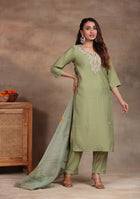 Pista Green Embroidered suit set