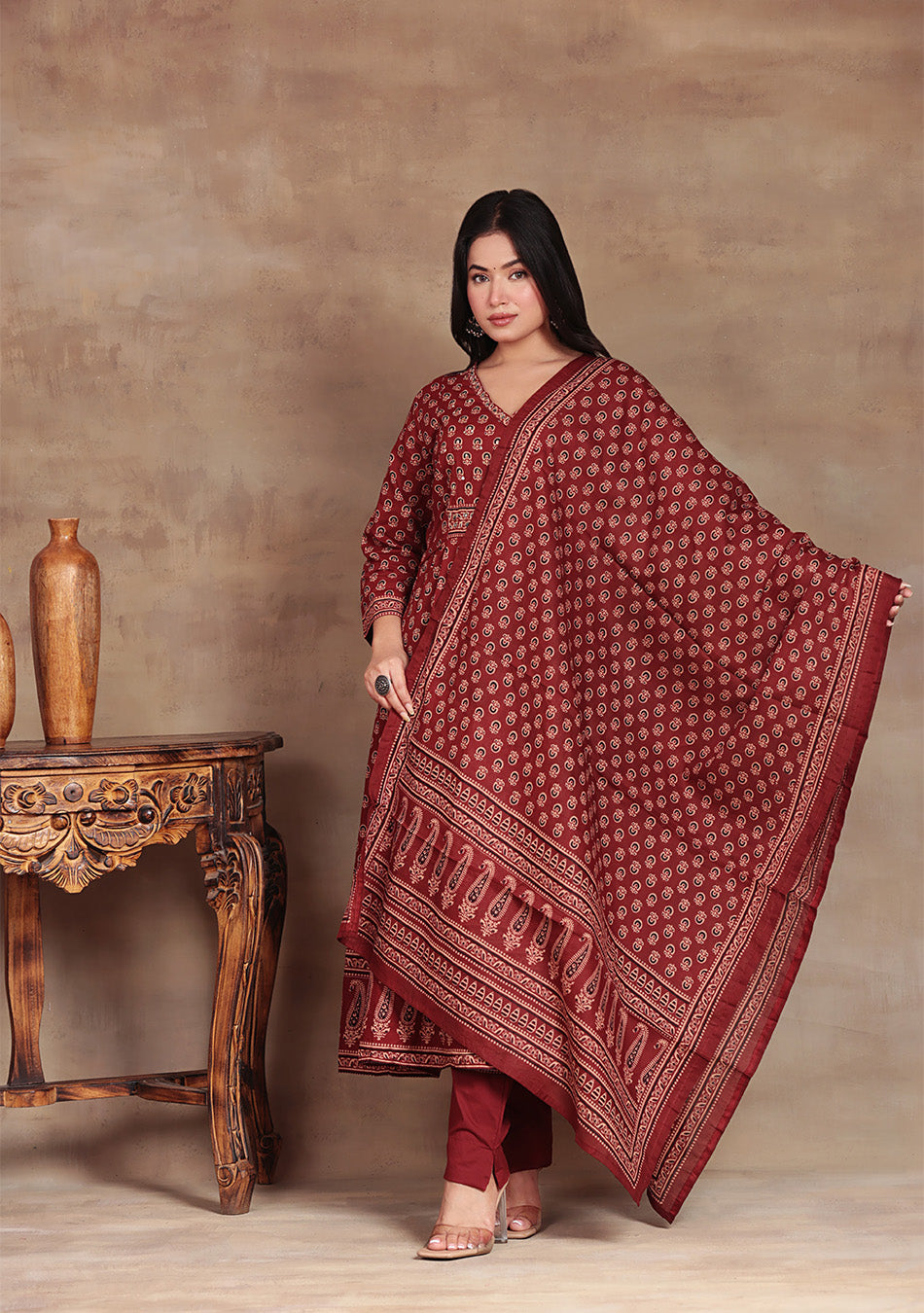 Crimson Bloom Anarkali Suit Set