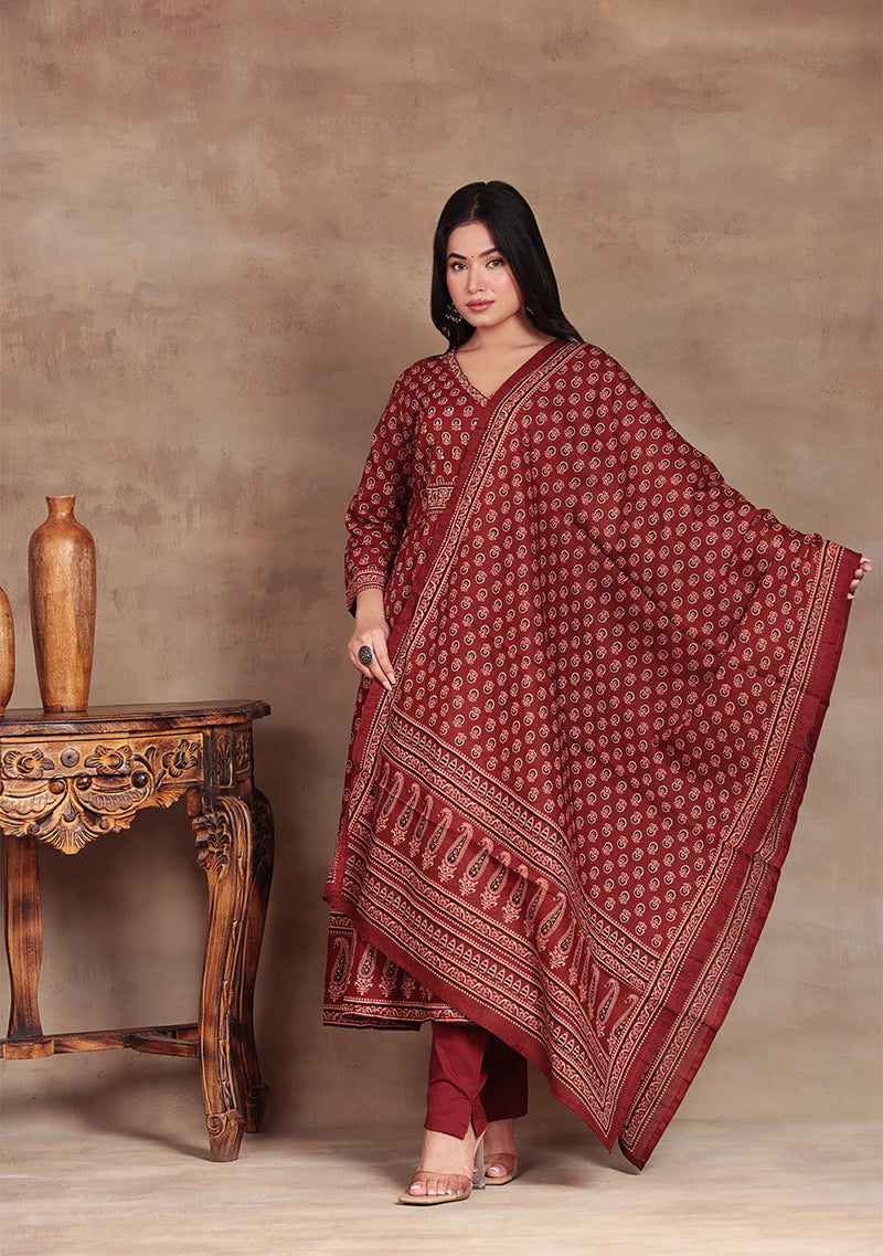 Crimson Bloom Anarkali Suit Set