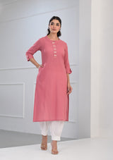 Pink Solid Cotton Kurta