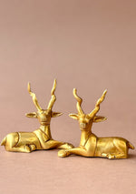 Antique Brass Resting Deer Pair
