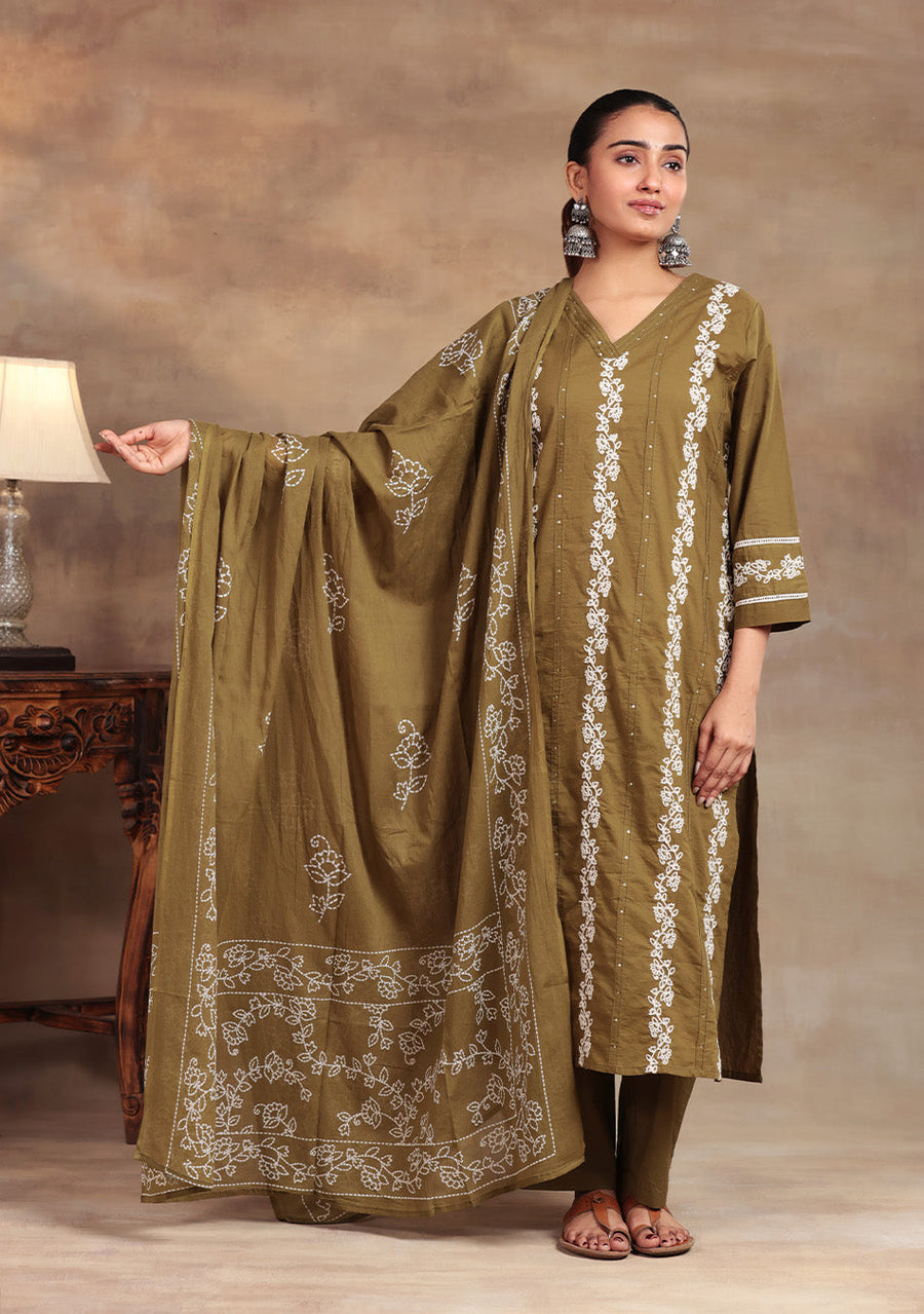 Olive Meadow Cotton Suit Set
