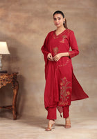 Maroon Bloom embroidered suit set