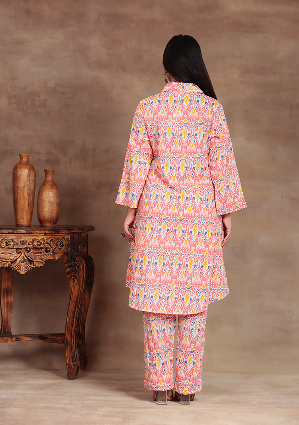 Coral Ikkat Glow Co-ord Set