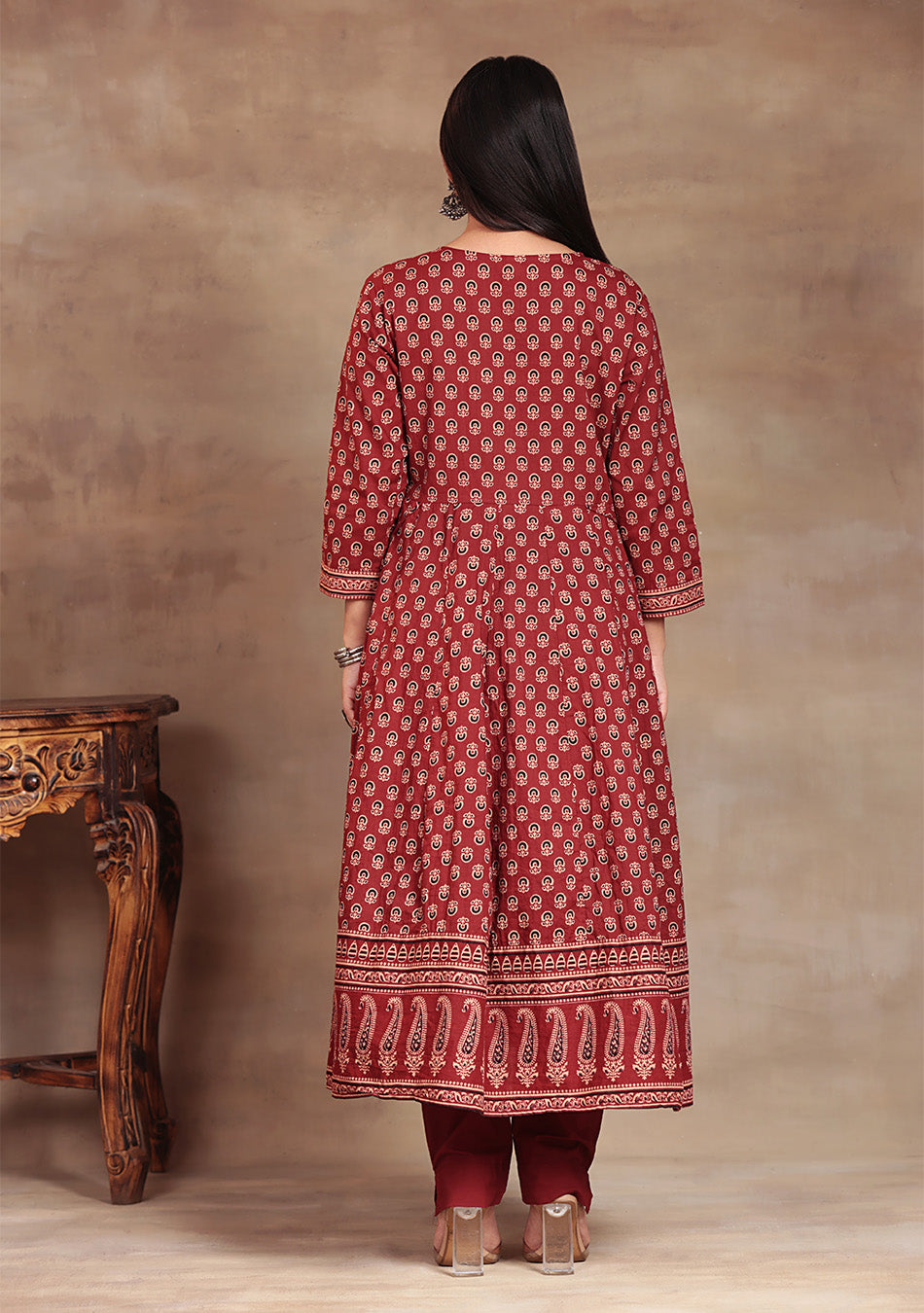 Crimson Bloom Anarkali Suit Set