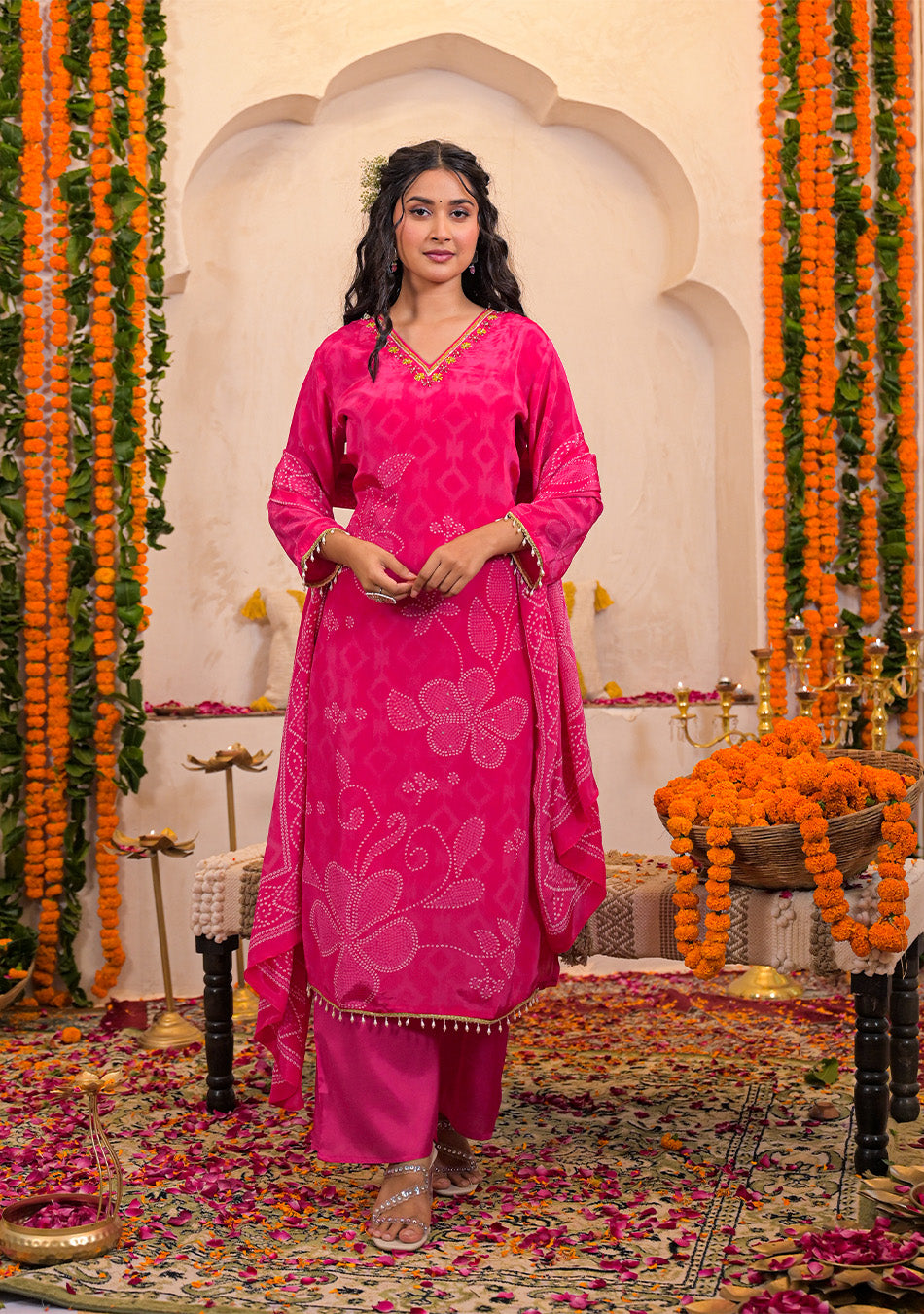 Ammanya Fuchsia Bloom Crepe Suit Set