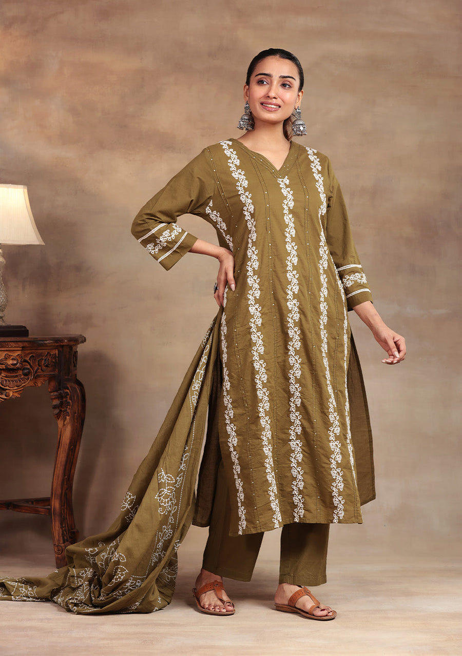 Olive Meadow Cotton Suit Set
