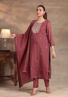 Wine Glow Embroidered Suit Set