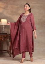 Wine Glow Embroidered Suit Set