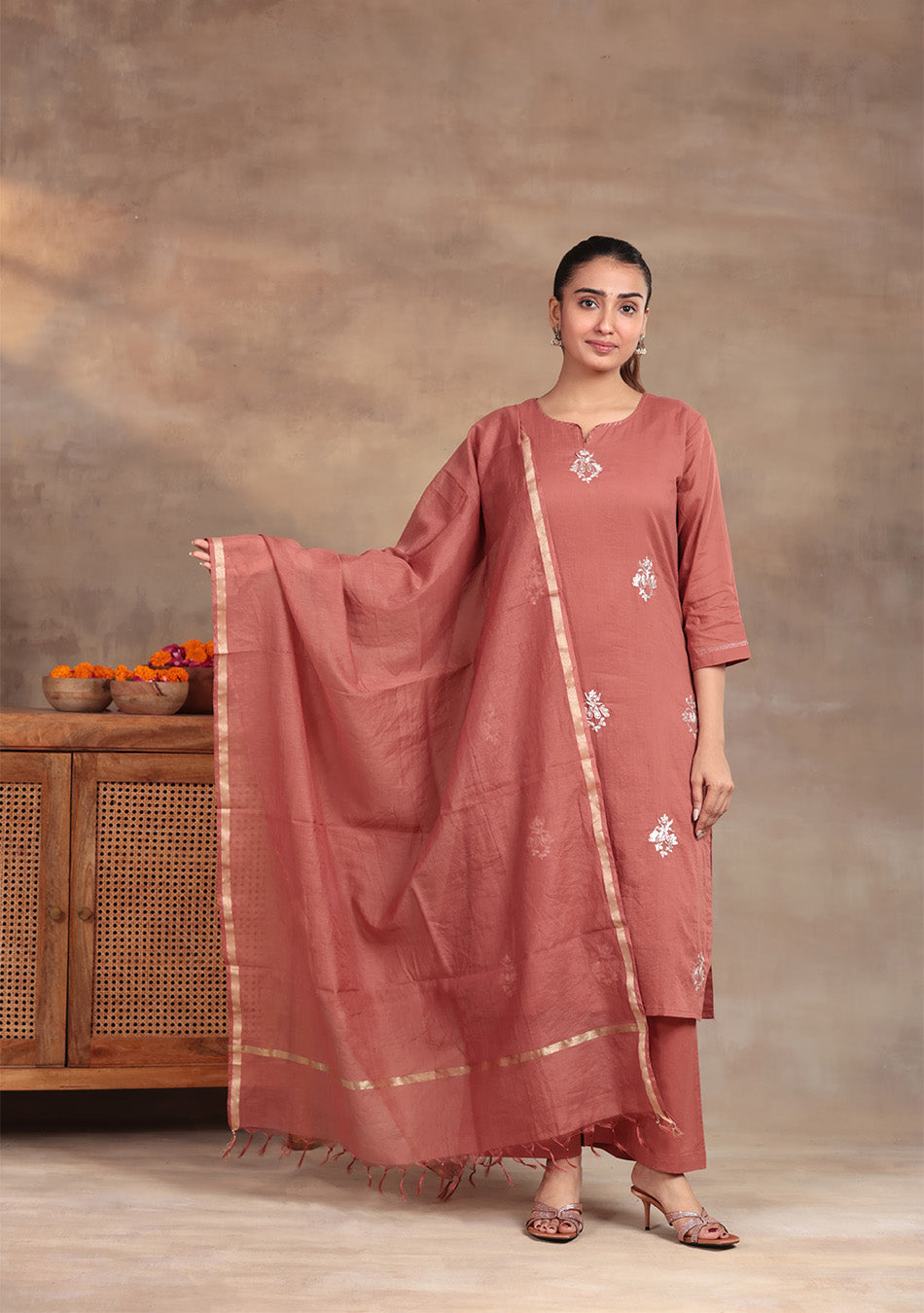 Rust  Elegance embroidered suit set