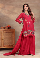 Crimson Star Hand Embroidered Sharara Set