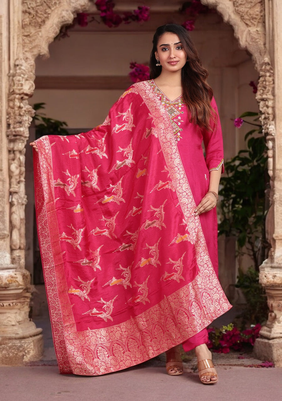 Rose Radiance Embroidered Suit Set