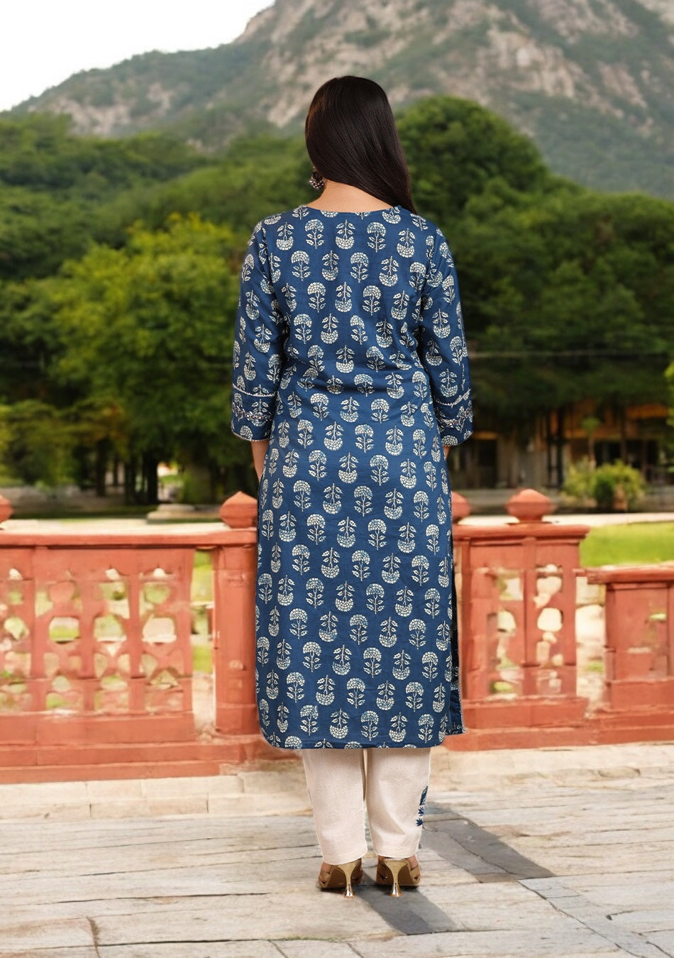 Indigo Floral Motif Suit Set