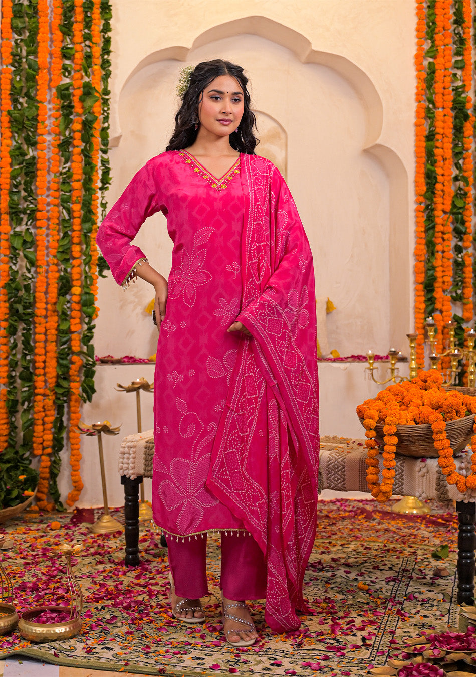 Ammanya Fuchsia Bloom Crepe Suit Set