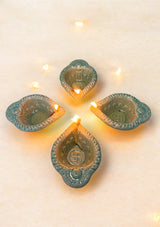 Green Swastic Diya Set of 6
