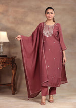 Wine Glow Embroidered Suit Set