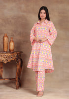 Coral Ikkat Glow Co-ord Set