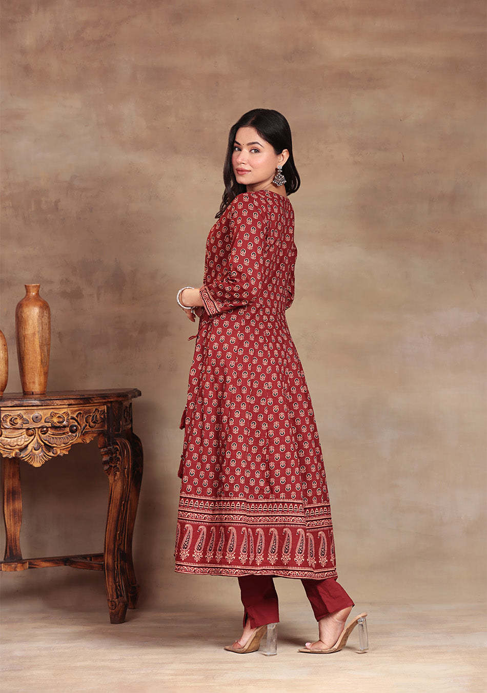 Crimson Bloom Anarkali Suit Set