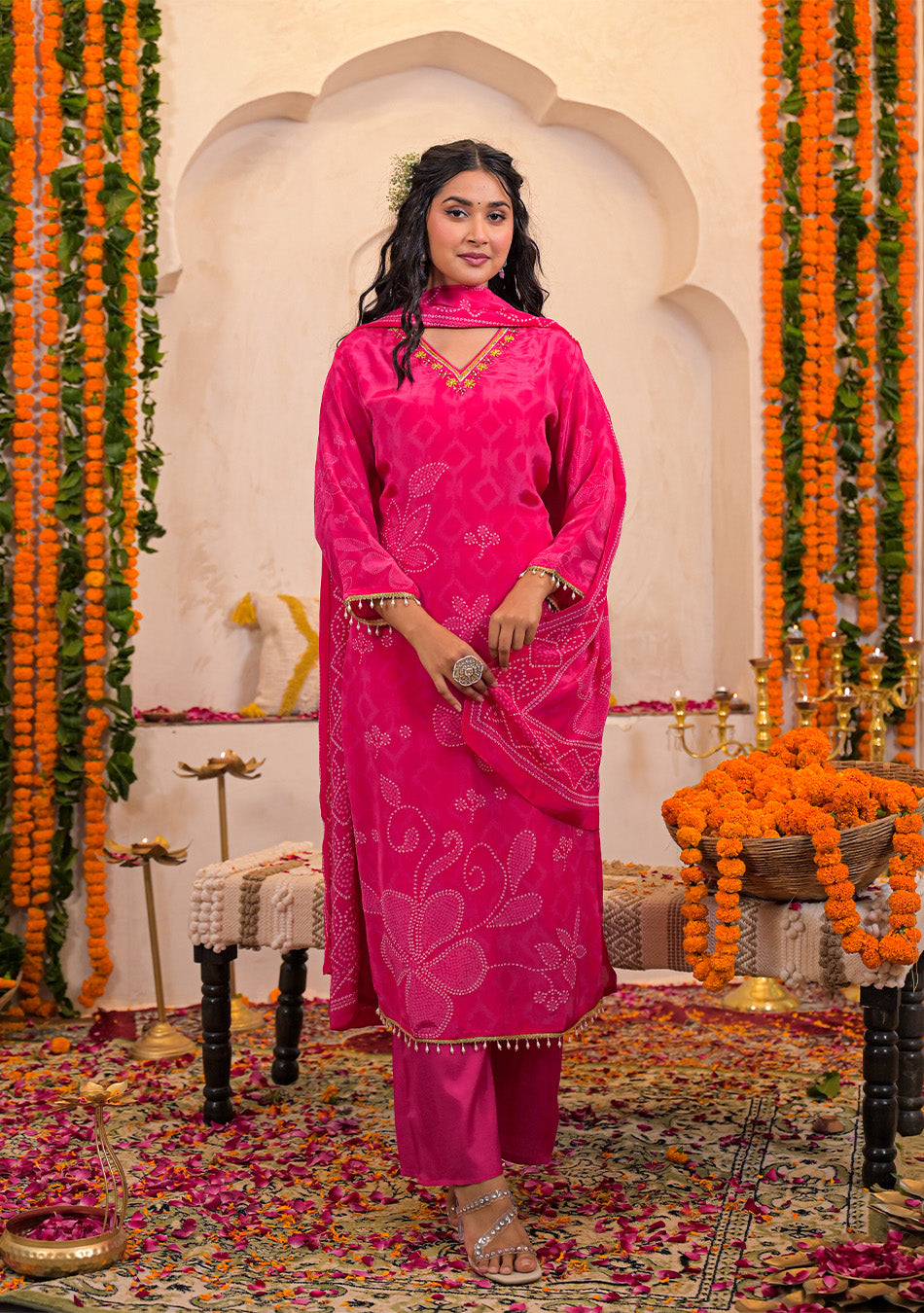 Ammanya Fuchsia Bloom Crepe Suit Set