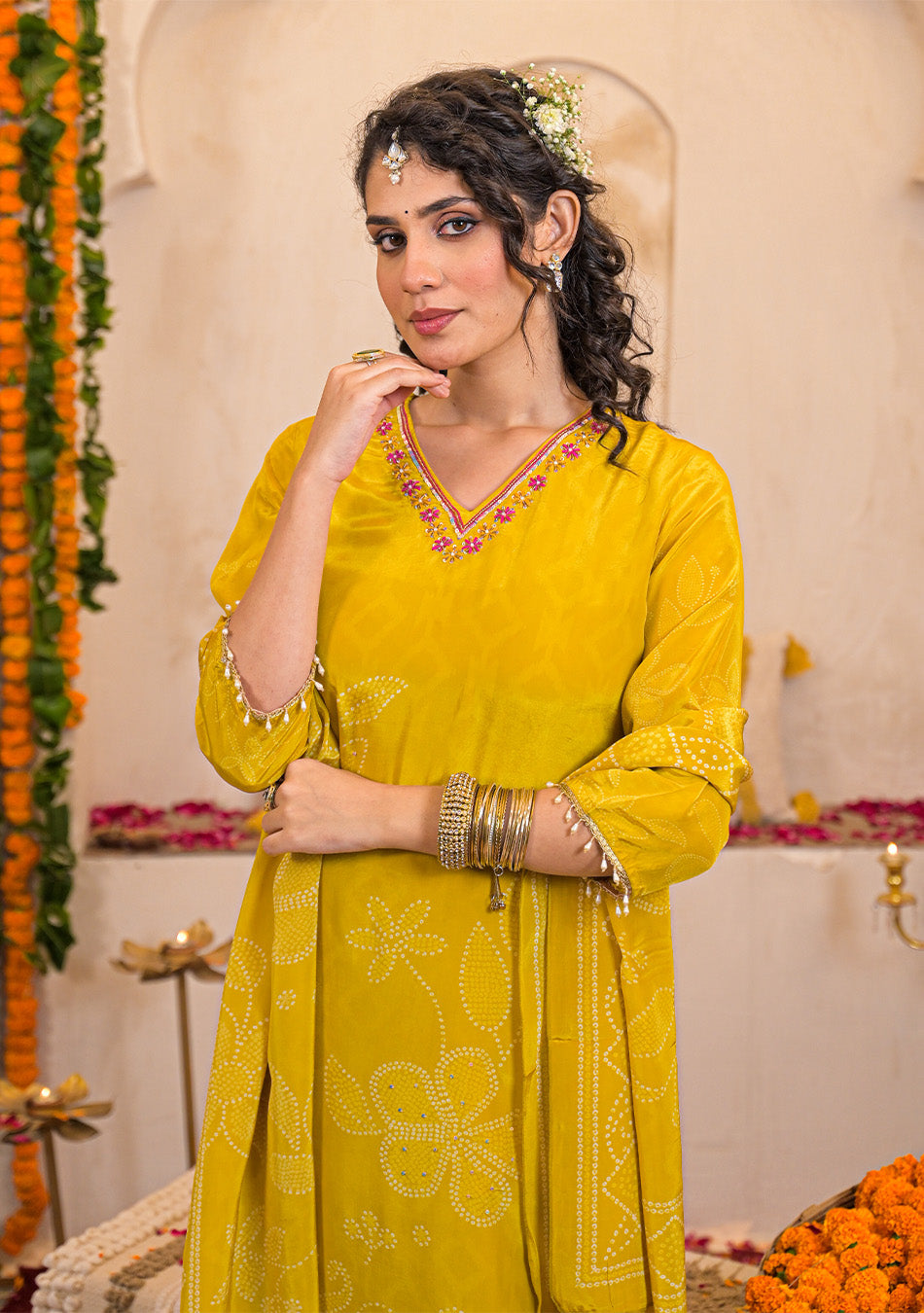 Ammanya Mustard Glow Crepe Suit Set