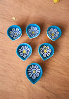 Blue Floral Diyas Set of 6