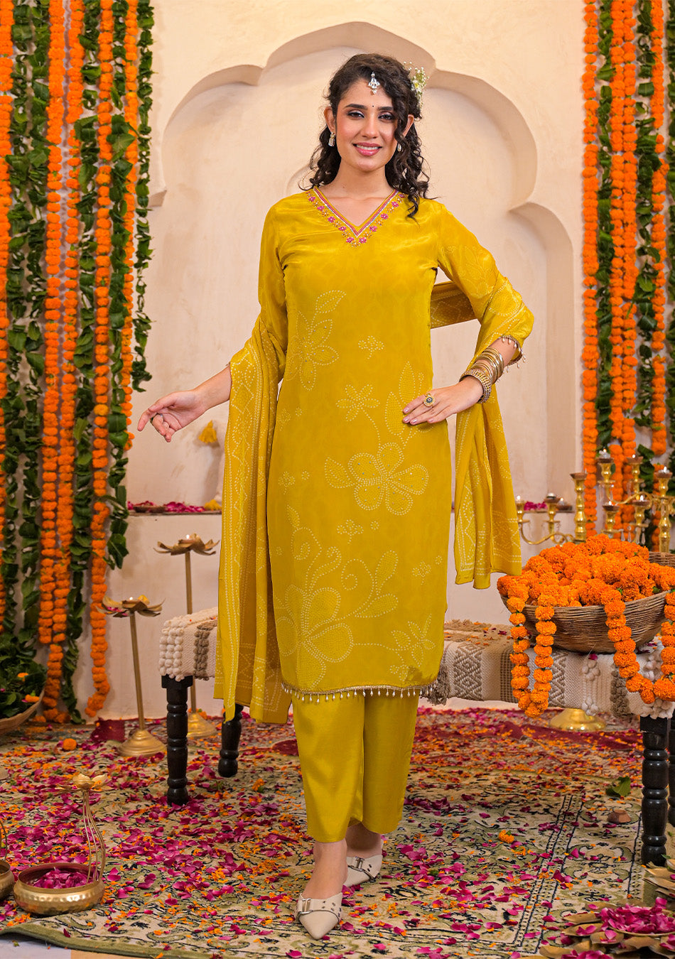 Ammanya Mustard Glow Crepe Suit Set